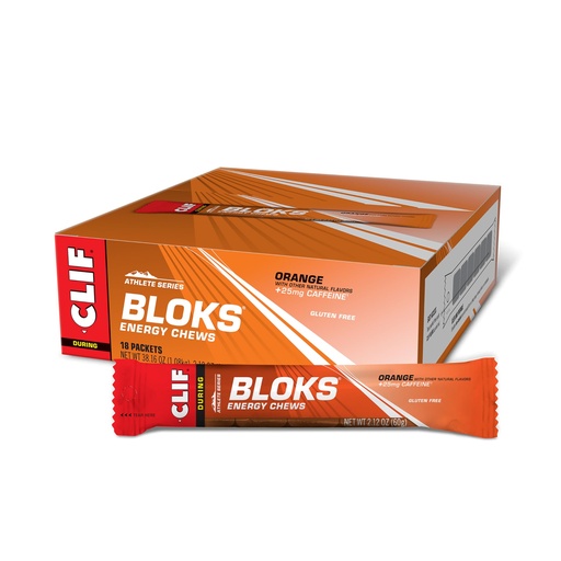 [BRSWI2Q4AAFRSETO] CLIF BLOKS - Orange Flavor with Caffeine - Energy Chews - Non-GMO - Plant Based - Fast Fuel for Cycling and Running - Quick Carbohydrates and Electrolytes - 2.12 oz. (18 Count)