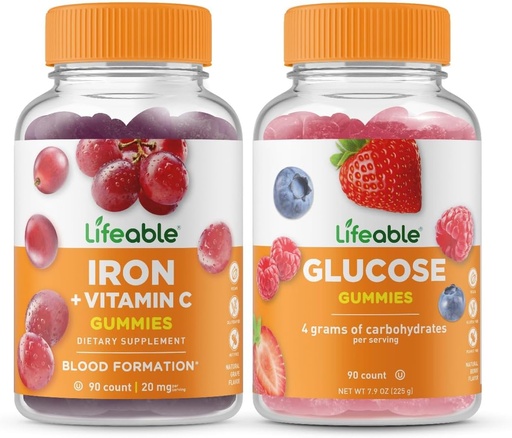 [BRSW2HALO4HR4CYY] Lifeable Iron with Vitamin C + Glucose, Gummies Bundle - Great Tasting, Vitamin Supplement, Gluten Free, GMO Free, Chewable Gummy