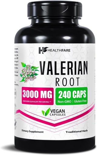 [BRSRMZITO4CR6HLF] Healthfare Valerian Root Capsules (en anglais seulement) 3000mg High Potency Extract 240 Vegan Pills (en anglais seulement) Supplément à base de plantes pour la relaxation et le soutien du sommeil (en anglais seulement)