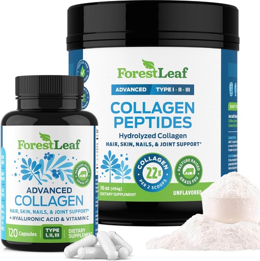 [BRSROCT5CAFBGHL4] ForestLeaf Collagen Supplements Bundle - 2-in-1 Hydrolyzed Collagen Peptides Powder and Collagen Pills - Grass Fed Bovine Collagen for Women and Collagen for Men