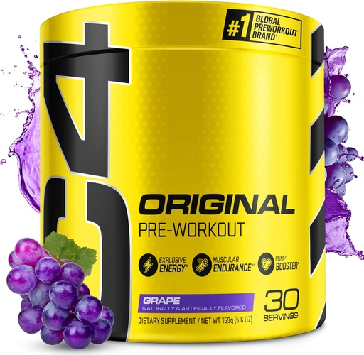 [BRSRMFALBUARY2YZ] Cellucor C4 Original Pre Workout Powder Grape Sugar Free Preworkout Energy for Men &amp; Women 150mg Caffeine + Beta Alanine + Creatine - 30 Servings (Packaging May Vary)