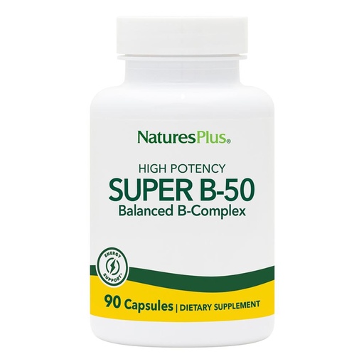 [BRSWIYTYO4HRGDQ7] NaturesPlus Super B-50 - High-Potency B Complex Vitamin with Choline, Inositol & PABA - Supports Energy, Recovery & Healthy Skin and Hair - Vegan, Gluten Free - 90 Capsules, 90 Servings