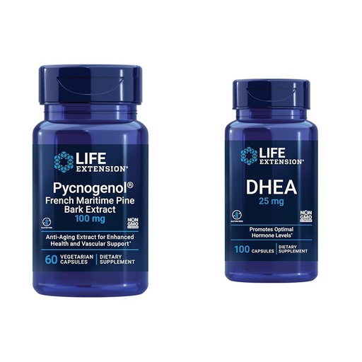 [BRSRAYANOFYGYG3U] Life Extension French Maritime Pine Bark Extract with DHEA Hormone Balance - 60 Capsules Pycnogenol & 100 Capsules DHEA 25mg
