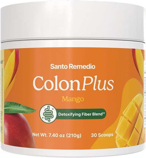 [BRSRO2YZOZ5W2EI2] Santo Remedio Colon Plus, Colon Cleanser, Dietary Psyllium Husk Fiber and Probiotics Supplement, 30 Servings, Mango Flavor