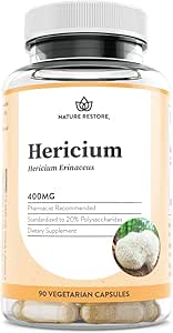 [BRSRMZLRPNYQAAAY] Nature Restore Hericium Erinaceus Extract Mushroom Supplement, 90 Capsules, 20% polysaccharides, Lion's Mane