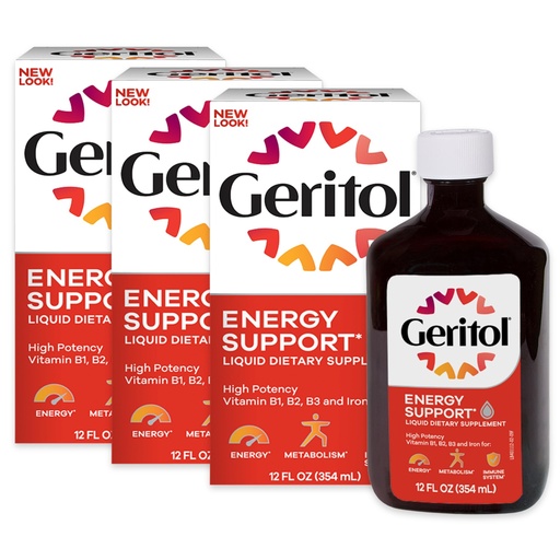 [BRSWIYYOOQMBSDT4] Geritol Liquid Vitamin and Iron Supplement, Energy Support Vitamins, Contains High Potency B-Vitamins and Iron, Easy to Swallow, No Artificial Sweeteners, Non-GMO, 12 Oz (Pack of 3)