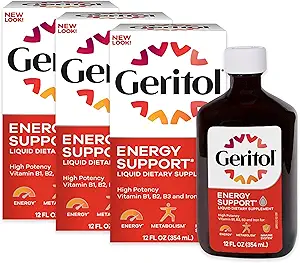 [BRSWIYYOOQMBSDT4] Geritol Liquid Vitamin and Iron Supplement, Energy Support, Contains High Potency B-Vitamins and Iron, Pleasant Tasting, Easy to Swallow, No Artificial Sweeteners, Non-GMO, 12 Oz, 3 Pack