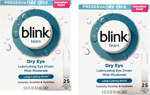 [BRSWGFLYBMARODQ3] Blink Tears Preservative Free Lubricating Eye Drops, Immediate and Long-Lasting Relief for Dry Eyes, 25 Sterile Single-Use Vials, 0.01 FL OZ (0.4 mL) Each (Pack of 2)
