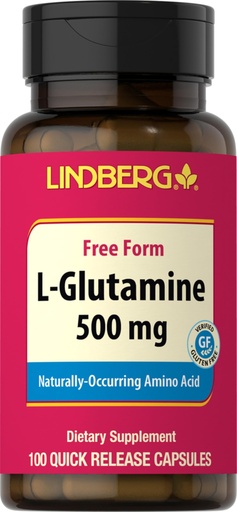 [BRSWIBIFARYROHTM] Lindberg L Glutamine Capsules for Women and Men | 500mg | 100 Pills | Free Form Supplement | Non-GMO, Gluten Free