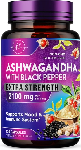 [BRSRAZL4A4PAOGTD] Ashwagandha 2,100 mg - Suplementos de Ashwagandha para mujeres en cápsulas de verduras con extracto de raíz de polvo, cobre negro para alta absorción, planta base, no GMO, embotellado en los EE.UU. - 120 cápsulas de verduras