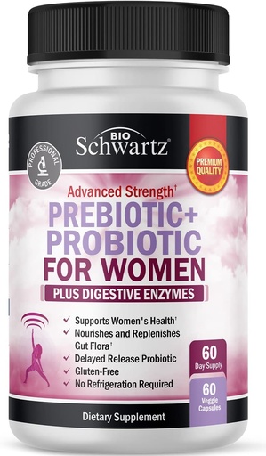 [BRSRMHTYDMCQMYLB] Prebiotics and Probiotics for Women - with Black Cohosh and Red Clover for Gut, Vaginal and Immune Health Support, Whole Food Digestive Enzymes Capsules, Lactobacillus Probiotic Supplement, 60 Count