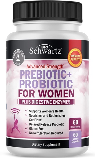 [BRSRMHTYDMCQMYLB] Prebiotics and Probiotics for Women - with Black Cohosh and Red Clover for Gut, Vaginal and Immune Health Support, Whole Food Digestive Enzymes Capsules, Lactobacillus Probiotic Supplement, 60 Count