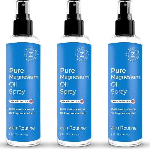 [BRSRAEAYDMFQOCDV] Pure Magnesium Oil Spray – 8oz (3 Pack) - Organic USP Grade, Magnesium Oil for Feet, Magnesium from Ancient Minerals - Aceite de magnesio para Los pies - Natural Magnesium Chloride, Made in The USA