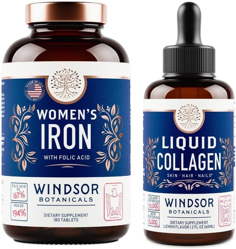 [BRSRMHAFBYMQOGY2] WINDSOR BOTANICALS Liquid Collagen and Iron for Women Beaty and Wellness Bundle