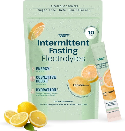 [BRSROAQDBUBBECLL] Ancient Keto Fasting Electrolytes - Sugar-Free Electrolyte Powder for Intermittent Fasting - Supports Cognition, Energy, and Hydration | 10 Packets