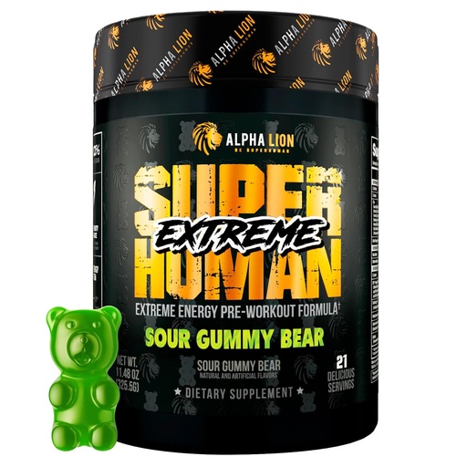 [BRSRMYIQPINAMF3L] ALPHA LION Superhuman Extreme High Stim Pre Workout Powder, Beta Alanine, L-Taurine & 356mg Tri-Source Caffeine for Sustained Energy, Nitric Oxide & Citrulline for Pump (21 Servings, Sour Gummy Bear)