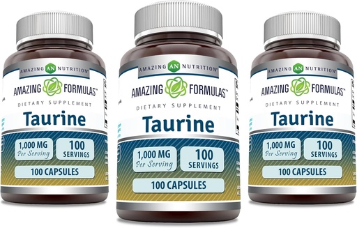 [BRSWYYI2CACQ2ELG] Amazing Fórmulas Taurine Amino Acid Suplemento Silencio 1000 Mg Por Serving  durable 100 Capsules ¦ Non-GMO Silencio Gluten-Free TEN Made in USA ← Pack of 3