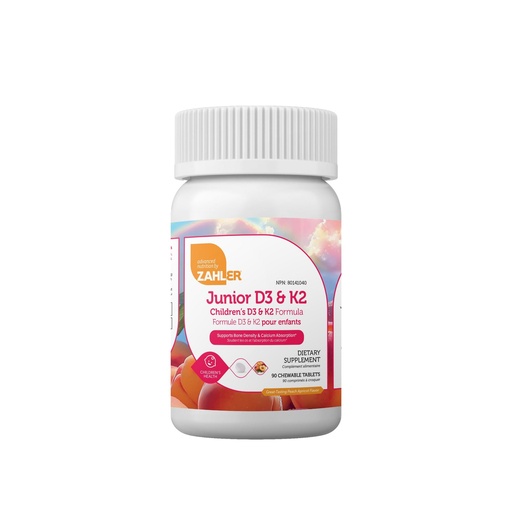 [BRSWYAYYAAMGOCQV] Zahler Junior D3 & K2 - Bone Building & Immune Support for Kids - Vitamin D3 & Vitamin K2 to Support Bone Density & Calcium Absorption - Non-GMO & Gluten-Free - Peach Apricot, 90 Chewable Tablets