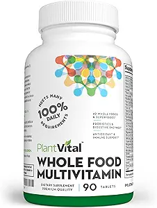 [BRSWGBT4OF7BYFDO] Plantvital Whole Food Multivitamin - Multivitamins with 42 Superfoods Raw Veggies and Fruits Vitamins Earth Energy Fruits and Veggies Supplement Pure Fruit and Vegetable Supplements - 90 Tablets