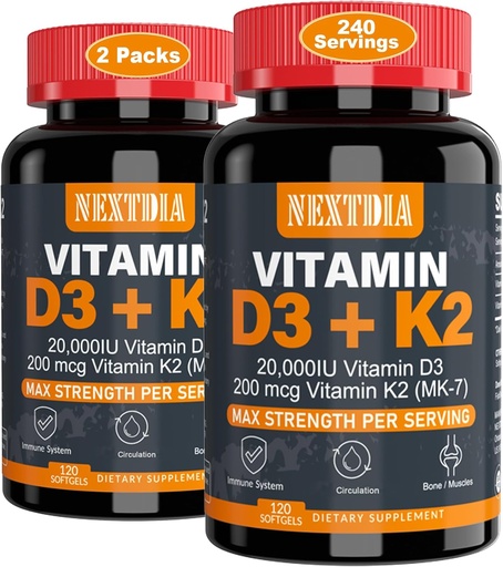 [BRSW2CAHDF7AMHTL] D3 20.000 IU + K2 (MK7) 200 RP-Optimal Vitamin D3 & K2-Demir Güçlü Bones & Muscle,ul Abxia & Immune Health, Vitamin D Eksikliği Yardım etmek, (2.5)