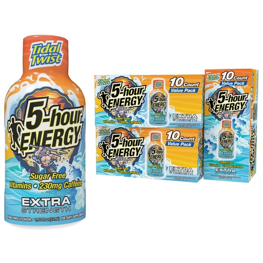 [BRSROAAFCQBGE3TB] 5-hour ENERGY Extra Strength Energy Shot, Tidal Twist (1.93 oz., 30 Count), Zero Calories & Sugar-Free 230 mg Caffeinated Energy Shot, Amino Acids & B Vitamins, Dietary Supplements, , Pina-Colada Flavor