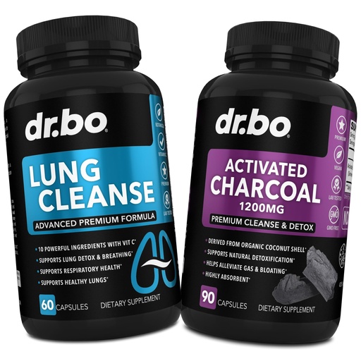 [BRSROGDRBN4GEALK] DR. BO Lung Cleanse & Activated Charcoal Capsules - Respiratory Supplements & Organic Coconut Charcoal Pills for Stomach Gas and Bloating Support - Herbal Detox for Lungs, Bronchial Health & Gut