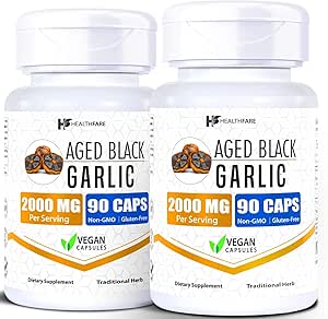 [BRSRAZAZC5YGCDLZ] Healthfare Aged Black Garlic Supplement Pills | 2000mg Equivalent | 2 Bottles, 180 Vegan Capsules | Fermented Odorless Garlic Extract | Non-GMO, Gluten-Free | Made in USA
