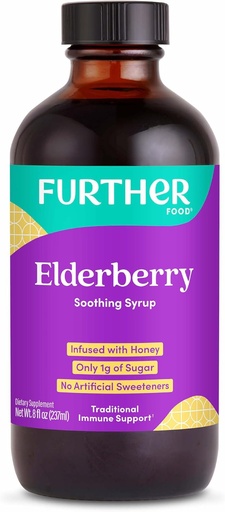 [BRSWYGQ7CRYREHTB] Dalsze jedzenie Elderberry Syrop dla wsparcia immunologicznego, Sambucus Elderberry Suplement, Codzienne Herbal Immune System Wsparcie dla dzieci i dorosłych, Gluten Free (8 Fl oz z Elderberry Soothing Syrup)