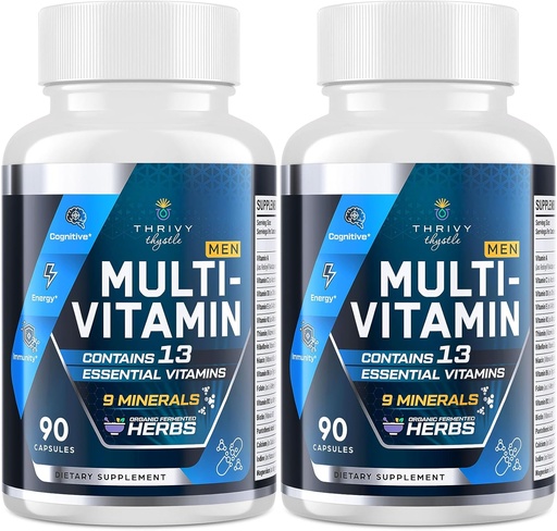 Men Multivitamins 50 Plus - Daily Multivitamin for Men with Fermented Herbal Extracts & 43 Nutrients - Mens Vitamins Supports Memory & Brain, Energy, Bone Health (2 Pack)