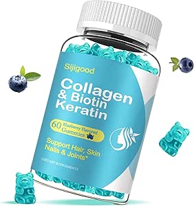 [BRSROZQBA54GOC3K] Biotin Gummies with Collagen, Keratin, Hyaluronic Acid, Vitamin for Skin, Hair Growth, Nails, Women Men Adults Kids - 60 Blueberry Flavored Gummies