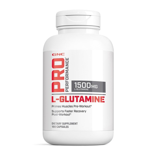 [BRSWKHYYCEPQGGA5] GNC Pro Performance L-Glutamine 1500mg, Amino Acid Supplement, Supports Muscle Recovery & Function, Fuels Immune System, Plays Key Role in Protein Synthesis, Unflavored, Gluten Free, 180 Capsules