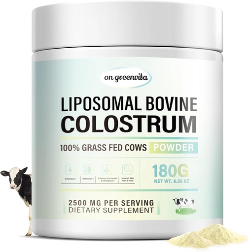 [BRSRAEIHCR7AYHLG] Liposomal Bovin Colostru Pulbere - Colostru pur bovin pentru oameni - Iarbă Fed Colostru Supliment pentru Suport Gut, Sănătate Imunală și creșterea părului,72 Servire per sticlă.180g/6.35 oz