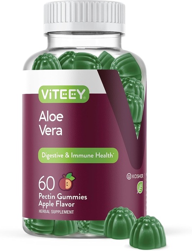 [BRSROELROAHRQ334] Viteey Aloe Vera Gummies for Adults - 50mg - Aids in Digestion and Immune Health - Aloe Vera Supplement - Vegan, Gelatin Free, Gluten Free, GMO Free, Tasty Chewable Raspberry Flavored Gummy