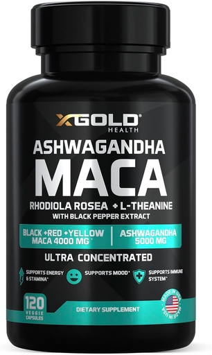 [BRSRMYYPDF6BYCY7] Ashwagandha 5000 מ"ג + Maca Root Black, Red, Yellow 4000 מ"ג, Rhodiola & L-theanine: 30:1 לחלץ אשוגנדה קפסולות, 20:1 לחלץ Maca Root כמוסות - תוספת לגברים ונשים