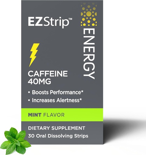 [BRSRAZD6B57WGA3G] Energy Supplements - Mint Flavor, 30 Count - Dissolving Strips with 40mg Caffeine to Help Energize Your Day and Boost Performance - Made in The USA, Sugar and Gluten-Free