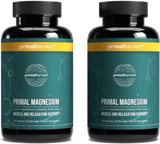 [BRSRMCDYCNYWYHTH] Primal Harvest Magnesium Supplement Complex 310mg by Primal Harvest with Magnesium Glycinate, Citrate, Malate, and Zinc 2 Pack, 240 Capsules