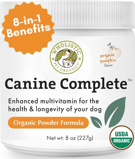 [BRSRA23YCV7AOCDK] Wholistic Pet Organics Canine Complete - Dog Multivitamin Powder - 8 Oz - Daily Dog Vitamins and Supplements for Homemade Food - Immune System, Skin, Coat & Overall Health - Small and Large Breed