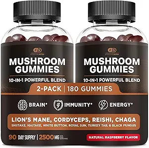 [BRSRMGQCDMBBM3TX] EFFECTIVE NUTRA Mushroom Gummies 2500mg | 10 Blend w/Lions Mane, Reishi, Chaga, Cordyceps & More | Focus, Memory, Immunity, Energy | Natural Berry Flavor Supplement | Vegan, Made in USA (2-Pack)