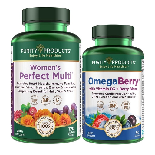 [BRSW2ZQZCAHWYALF] Purity Products Women’s Perfect Multi + OmegaBerry Fish Oil Women's Multi (Supports Urinary Tract Health, Immune, Bone, Hair, Skin, Nails + More) - OmegaBerry (1250mg Omega-3, Vitamin D3 + More)