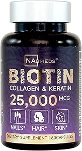 [BRSRAHTQBYMGMH34] Biotin + Beauty Blend – 25,000 mcg Complex with Collagen, Keratin, MSM – Hair, Skin & Nail Support – Gluten-Free – GMP, ISO 22000, HACCP Certified – COA Available – 60 Capsules