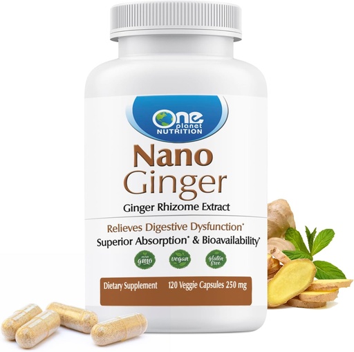 [BRSWYZDYBUMWEHL5] One Planet Nutrition Nano Ginger Root 250 mg Veggie Capsules (120 Servings), Pure Ginger Root Extract, Nano pro Superior Absorpce, Enhances Digestive Health, Non- GMO, Vegan gluten zdarma