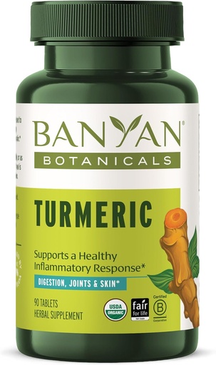 [BRSW2HA3CUCBUEL2] Banyan Botanicals Turmeric Tablets – Organic Turmeric Supplement (Curcuma Longa) – for Supporting Healthy Skin, Comfortable Joints & Overall Health* – 90 Tablets – Non-GMO Sustainably Sourced Vegan