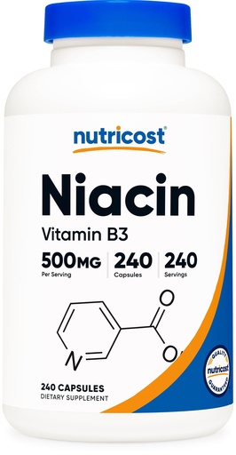 [BRSWKGYAA4FWEE3I] Nutricost Niacin (Vitamin B3) 500mg, 240 Capsules - with Flushing, Non-GMO, Gluten Free