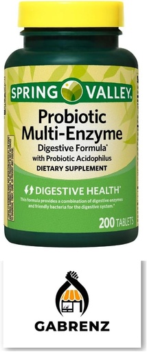 [BRSRMCA2DIBGY2Q6] Spring Valley Probiotic Multi-Enzyme Digestive Formula tabletter, 200 ct - En omfattande blandning av probiotika och Digestive Enzymes för att stödja Digestive Health. (Pack of 1) Inkluderar ett Gbz Ref Magnet