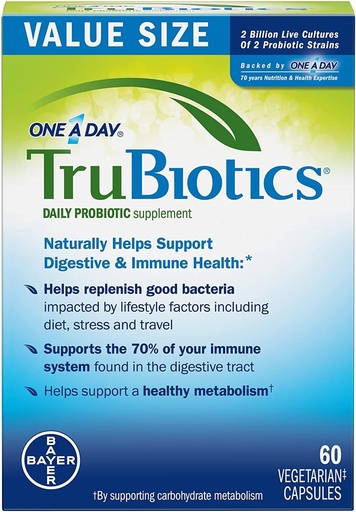 [BRSWG2T2AEMGOET7] TruBiotics Daily Probiotic, 60 Capsules - Gluten Free, Soy Free Digestive + Immune Health Support Supplement for Men and Women