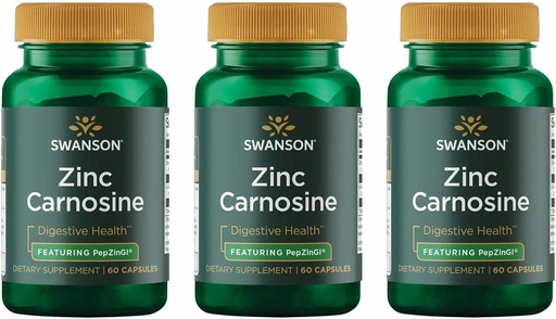[BRSWIHYNAB7RU3LM] Swanson Zinc Carnosine (PepZin GI) - Natural Supplement Promoting Gastric Health & Digestive Support - Supports Microbial Balance in The Stomach - (60 Capsules) (3 Pack)