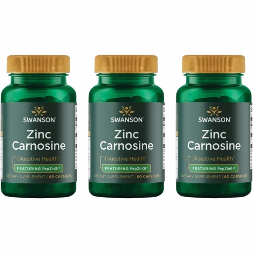 [BRSWIHYNAB7RU3LM] Swanson Zinc Carnosine (PepZin GI) - Natural Supplement Promoting Gastric Health & Digestive Support - Supports Microbial Balance in the Stomach - (60 Capsules) 3 Pack