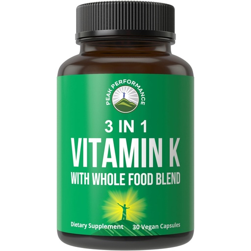 [BRSWY2QLOIIBM33B] Vitamin K with Whole Food Blend of 25+ Vegetables and Fruits for Max Absorption. Vegan Capsules Supplement. Vitamins K1, K-2 MK4 + K2 Natto MK7. Alternative to Drops, Gummies. VIT K with K 2 and MK-7