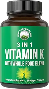 [BRSWY2QLOIIBM33B] Vitamin K with Whole Food Blend of 25+ Vegetables and Fruits for Max Absorption. Vegan Capsules Supplement. Vitamins K1, K-2 MK4 + K2 Natto MK7. Alternative to Drops, Gummies. VIT K with K 2 and MK-7