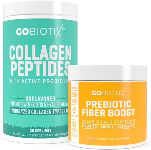 [BRSROCAEAR4A2YA2] GOBIOTIX Fiber & Collagen Bundle: Peluquería, Skin, Gut Support - 30 Servidores Collagen, 35 Servidores Fiber
